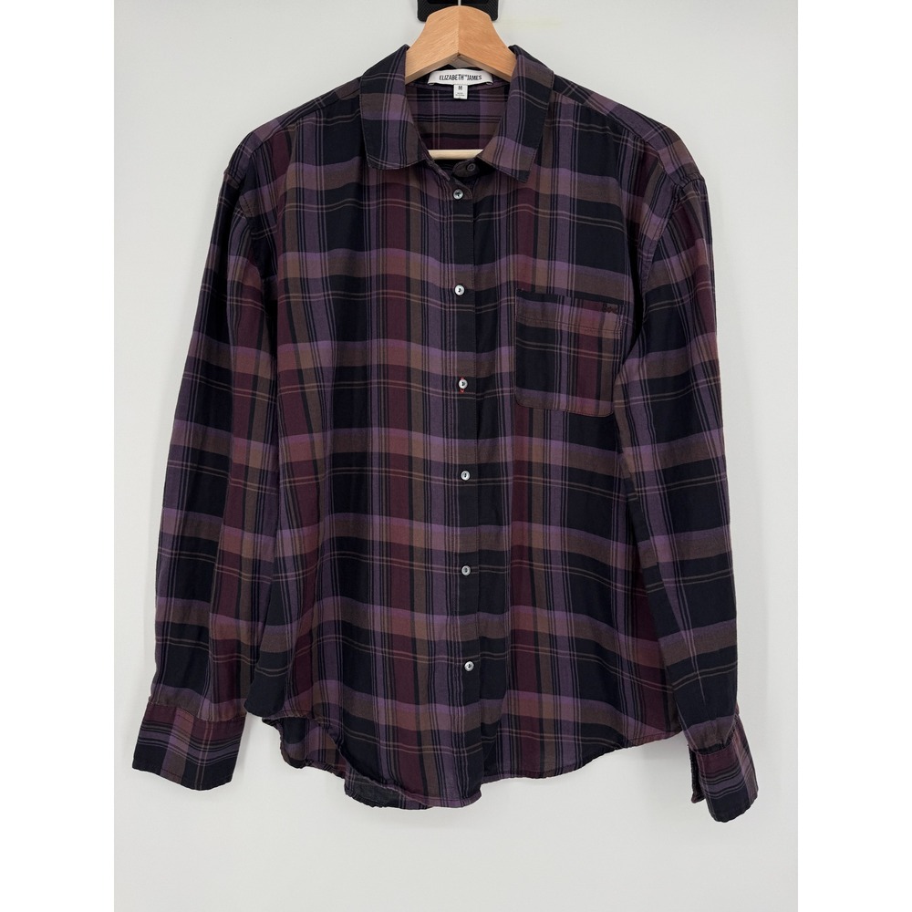Elizabeth and‎ James Purple Plaid Cotton Button Up Long Sleeve Shirt Top Size M